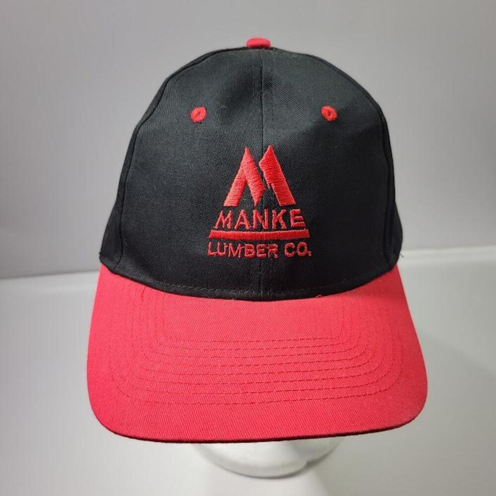 Manke Lumber Co Hat Cap Strap Back Mens One Size Black Red Twill Baseball Logo